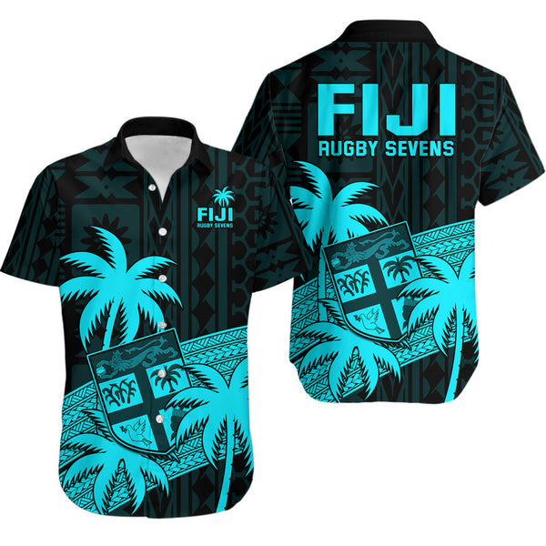 (Custom Text And Number) Fiji Rugby Sevens Long Sleeve Shirt Tapa Palm Tree and Fijian Coat of Arms LT9 main image 0