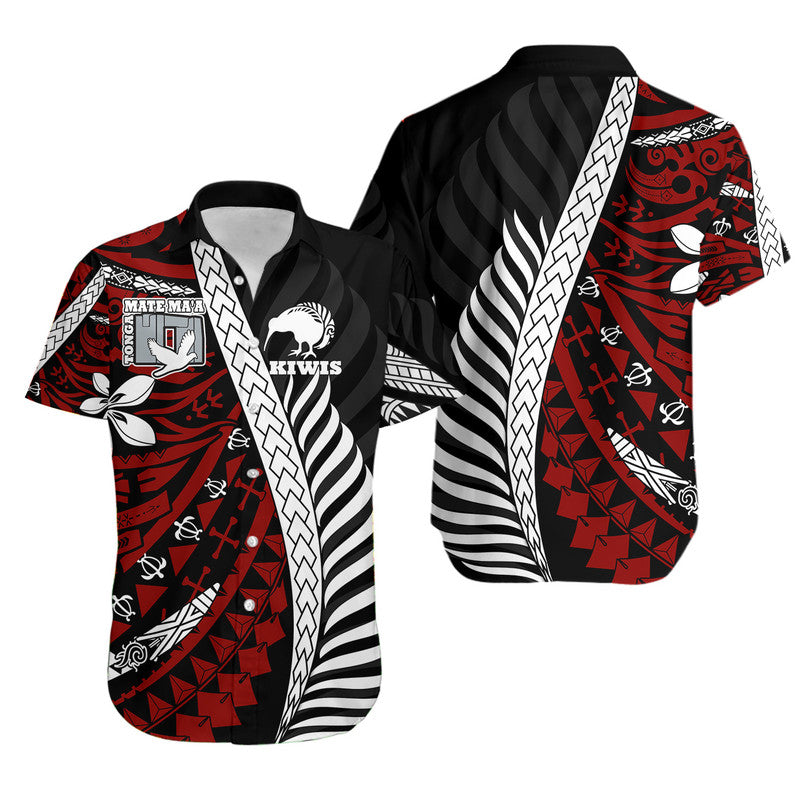 Mate Ma'a Tonga Mixed Aotearoa Kiwis Rugby Hawaiian Shirt Silver Fern Mixed Polynesian Style LT9 Unisex Black - Polynesian Pride