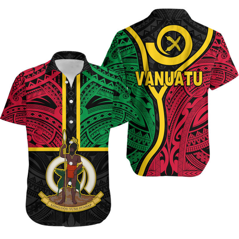 Vanuatu Hawaiian Shirt Tribal Vanuatu Coat Of Arms Flag Style Black - Polynesian Pride