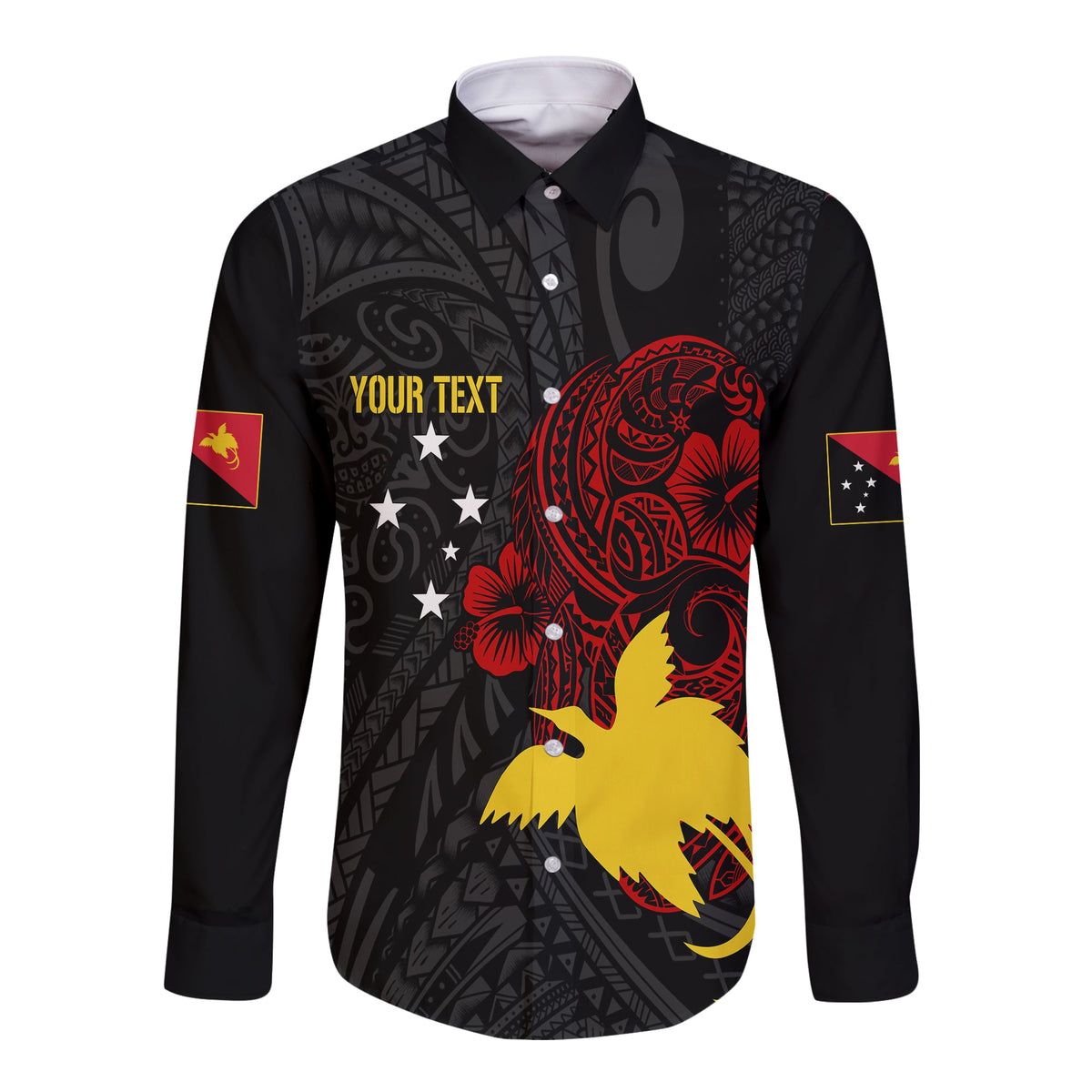 Personalised Papua New Guinea 47th Independence Long Sleeves Button Shirt Tribal Turtle LT7 Unisex Black - Polynesian Pride