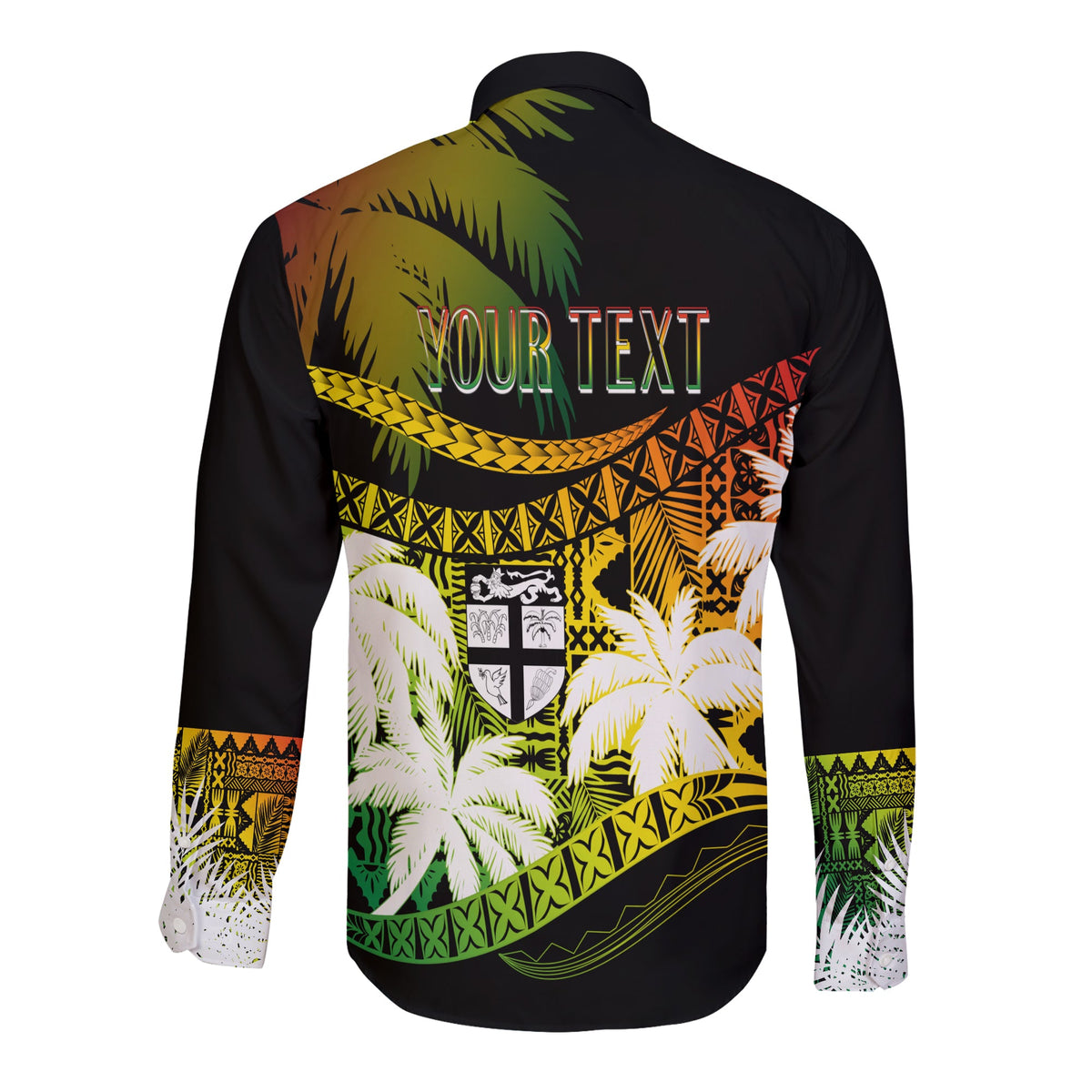 Personalised Fiji Day Long Sleeves Button Shirt Flying Fijians Masi Kesa Style - Reggae LT7 - Polynesian Pride