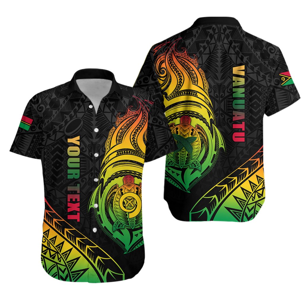 (Custom Personalised) Vanuatu Rugby Hawaiian Shirt Turtle Color Unisex Black - Polynesian Pride