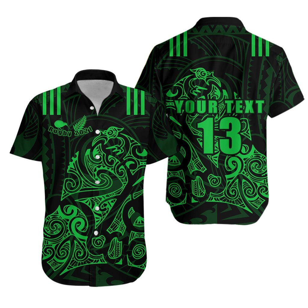 (Custom Personalised) Aotearoa Super Rugby Hawaiian Shirt Maori Kiwi Green - Custom Text and Number Unisex Green - Polynesian Pride