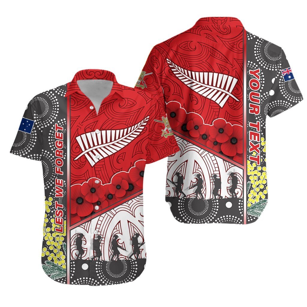 (Custom Personalised) Anzac Day - Lest We Forget Hawaiian Shirt Australia Indigenous and New Zealand Maori - Red Unisex Red - Polynesian Pride