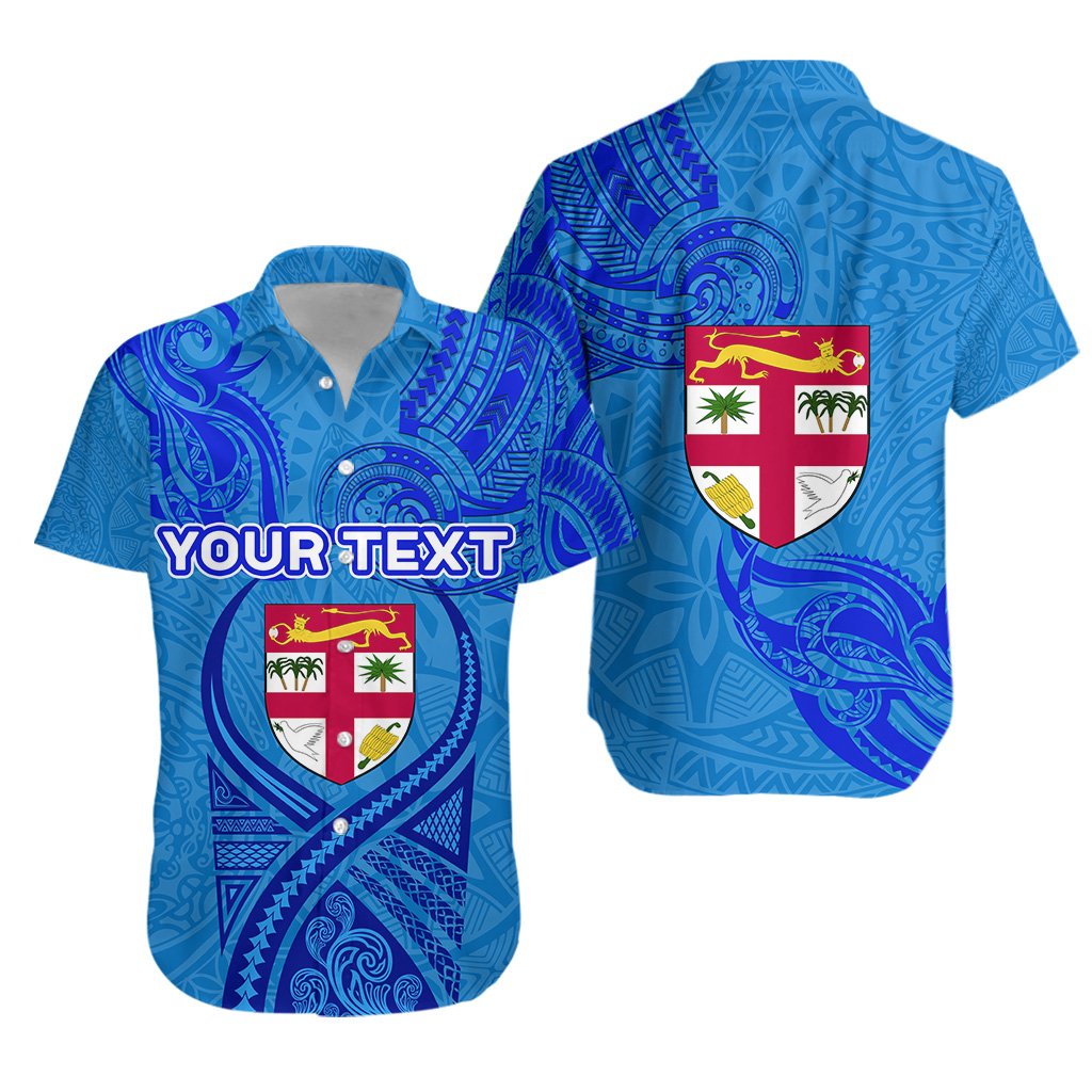 (Custom Personalised) Blue Hawaiian Shirt Fiji Rugby Polynesian Waves Style Unisex Blue - Polynesian Pride