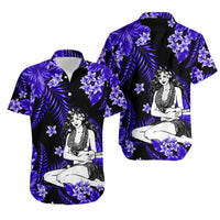 Hawaii Summer Colorful Hula Girl Matching Dress and Hawaiian Shirt Dark Blue LT6 - Polynesian Pride