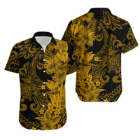 Hawaii Flowers Mix Tribal Pattern Matching Dress and Hawaiian Shirt Gold LT6 - Polynesian Pride