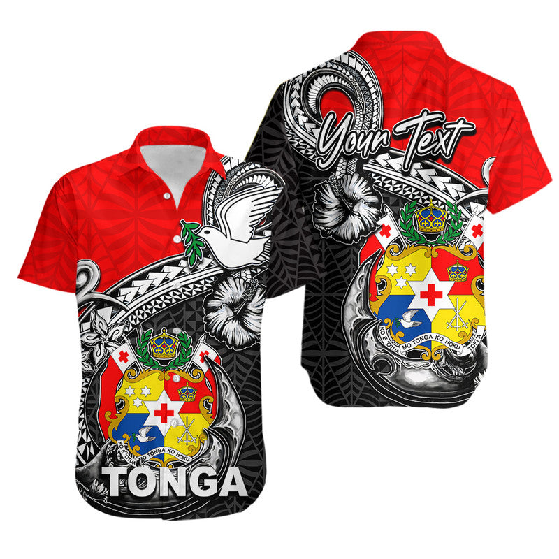 (Custom Personalised) Tonga Hook Tattoo Hawaiian Shirt Black LT6 Red - Polynesian Pride