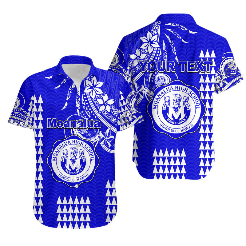 (Custom Personalised) Hawaii High School- Moanalua Hawaiian Shirt Mix Kakau LT6 Blue - Polynesian Pride