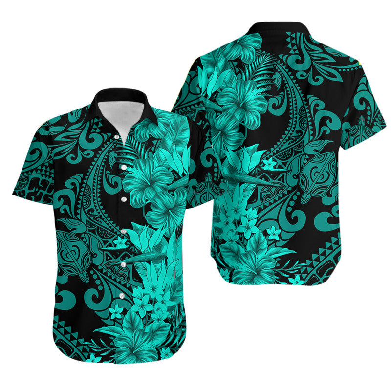 Matching Tropical Outfits For Couples Hawaii Flowers Mix Tribal Pattern Turquoise LT6 - Polynesian Pride