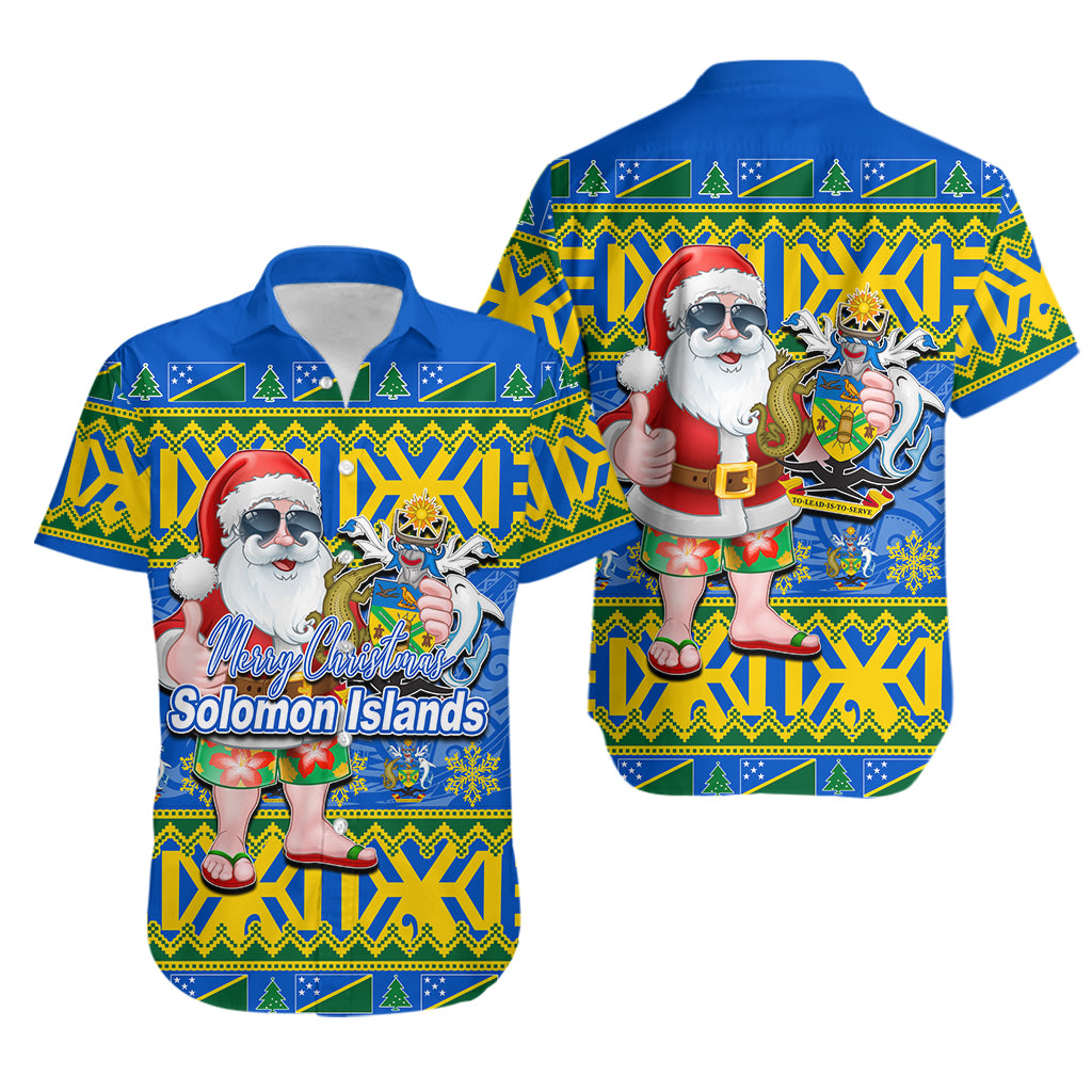 Solomon Islands Christmas Hawaiian Shirt Cool Santa Claus LT6 Unisex Blue - Polynesian Pride