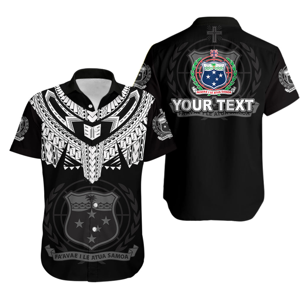 (Custom Personalised) Samoa Tribal Tattoo Coat Of Arms Hawaiian Shirt No.4 LT6 Unisex Black - Polynesian Pride