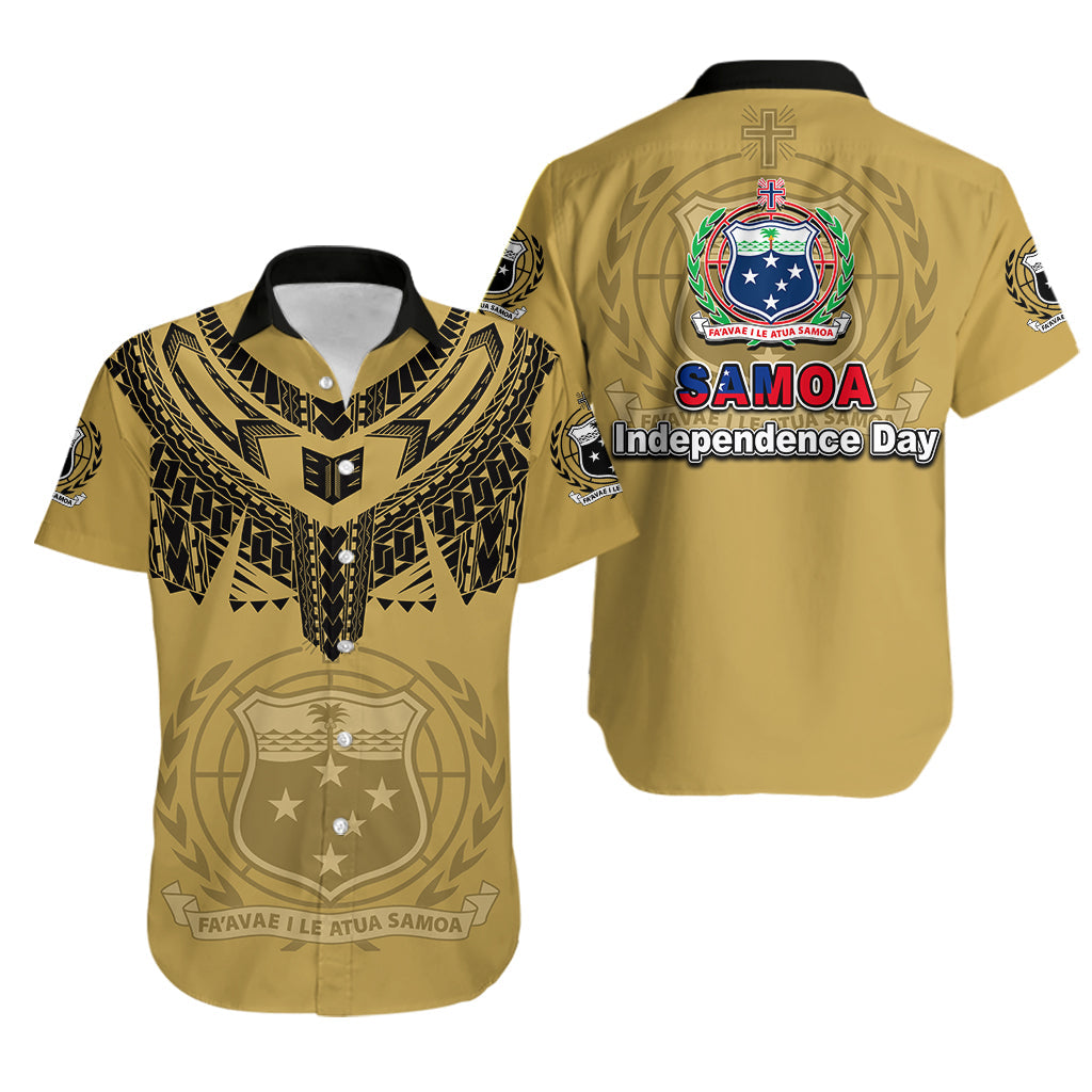 Samoa Independence Day Tribal Tattoo Coat Of Arms Hawaiian Shirt No.2 LT6 Unisex Gold - Polynesian Pride