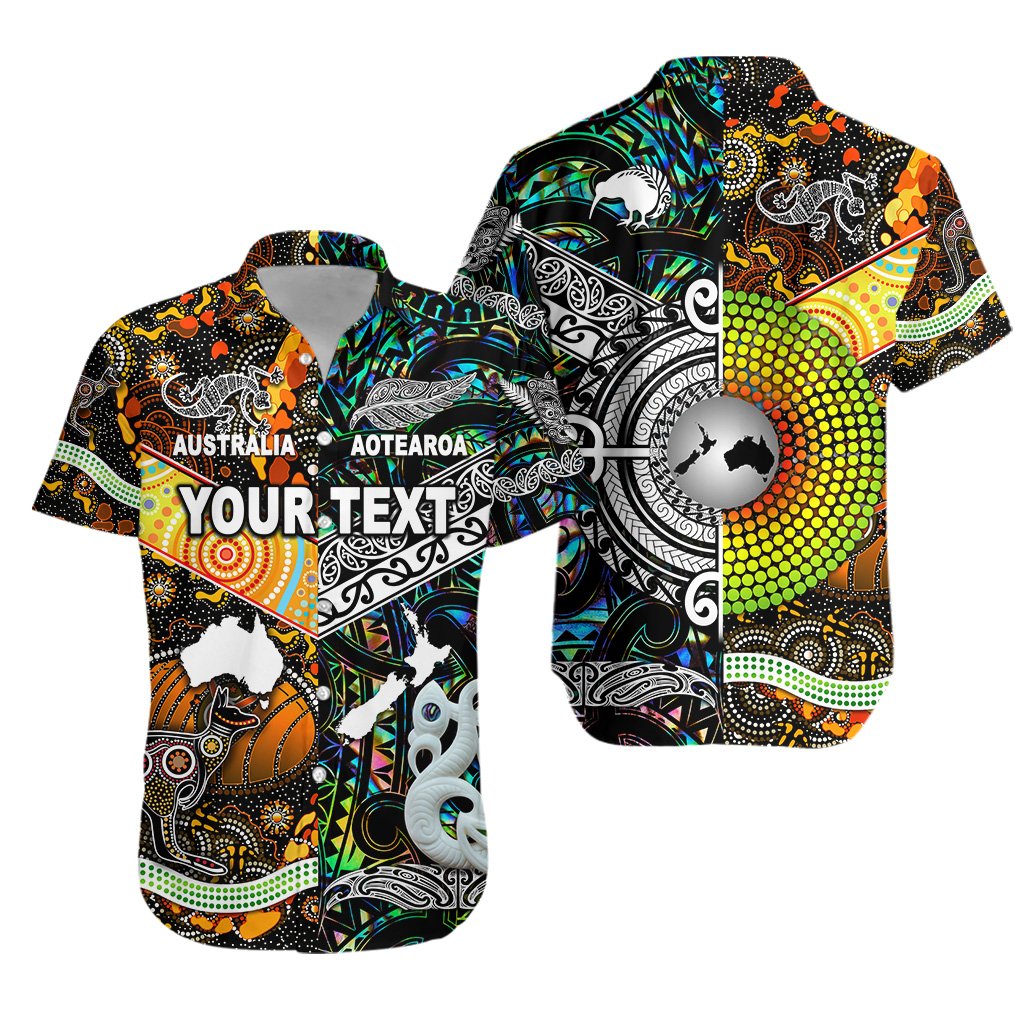 (Custom Personalised) New Zealand Maori Aotearoa And Australia Aboriginal Hawaiian Shirt Together - Paua Shell LT8 Unisex Black - Polynesian Pride