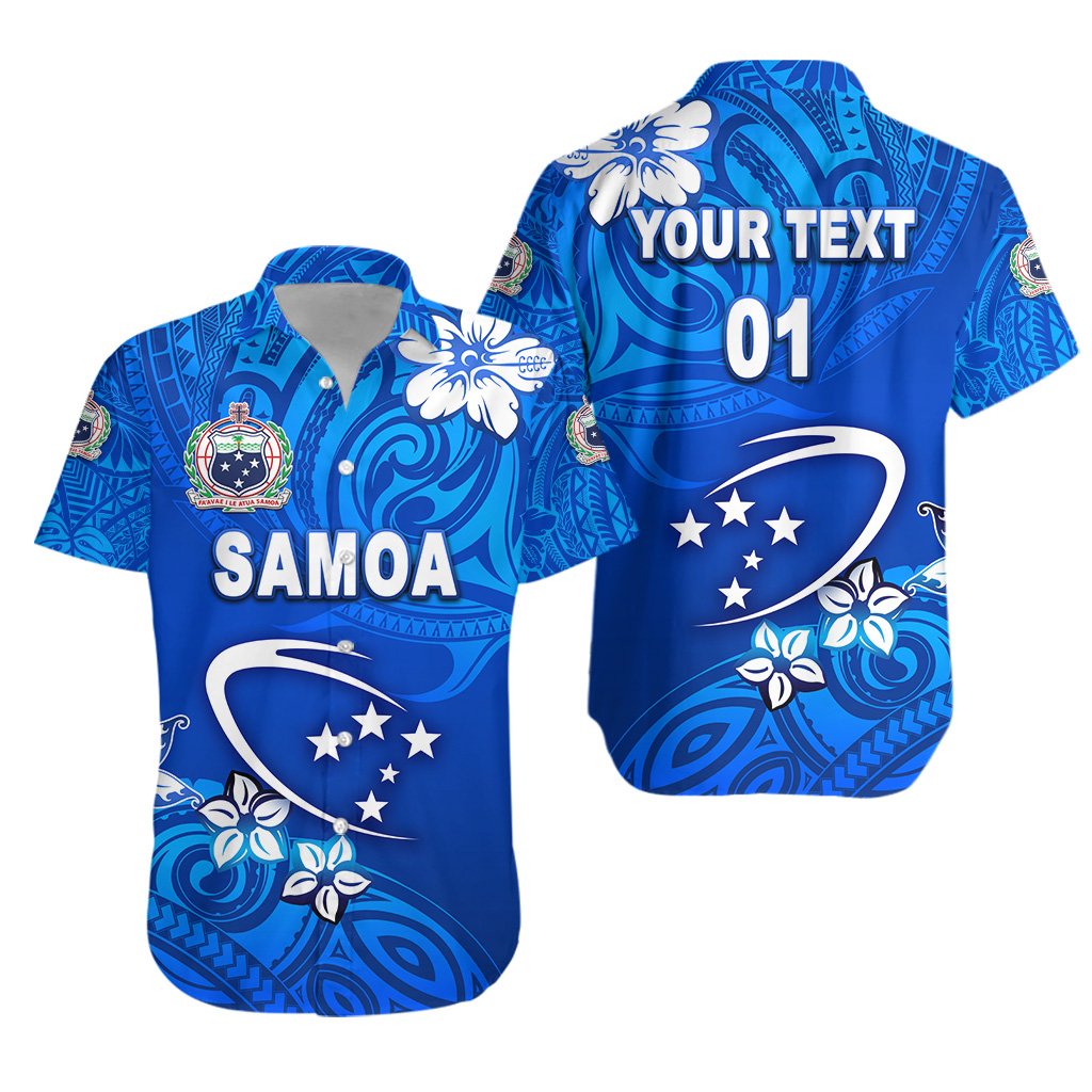 (Custom Personalised) Manu Samoa Rugby Hawaiian Shirt Unique Vibes - Full Blue, Custom Text And Number Unisex Blue - Polynesian Pride