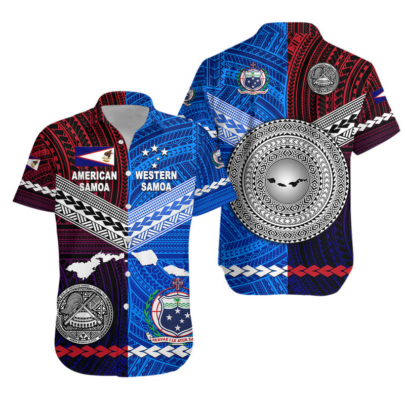American Samoa And Western Samoa Hawaiian Shirt Together LT8 Blue - Polynesian Pride