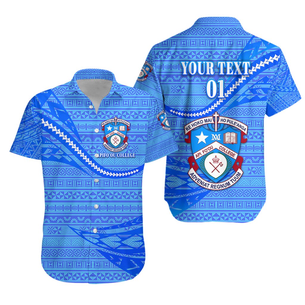 (Custom Personalised) Apifoou College Hawaiian Shirt Tonga Unique Version - Full Blue, Custom Text and Number Unisex Blue - Polynesian Pride
