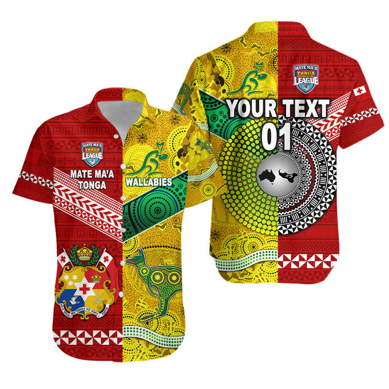 (Custom Personalised) Mate Ma'a Tonga Ngatu And Australia Wallabies Aboriginal Hawaiian Shirt Rugby Together LT8 - Polynesian Pride