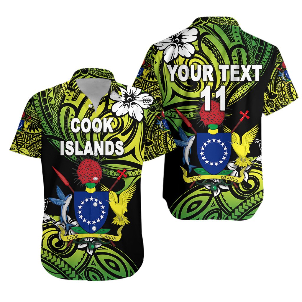 (Custom Personalised) Cook Islands Rugby Hawaiian Shirt Unique Vibes Coat Of Arms - Green, Custom Text and Number Unisex Green - Polynesian Pride