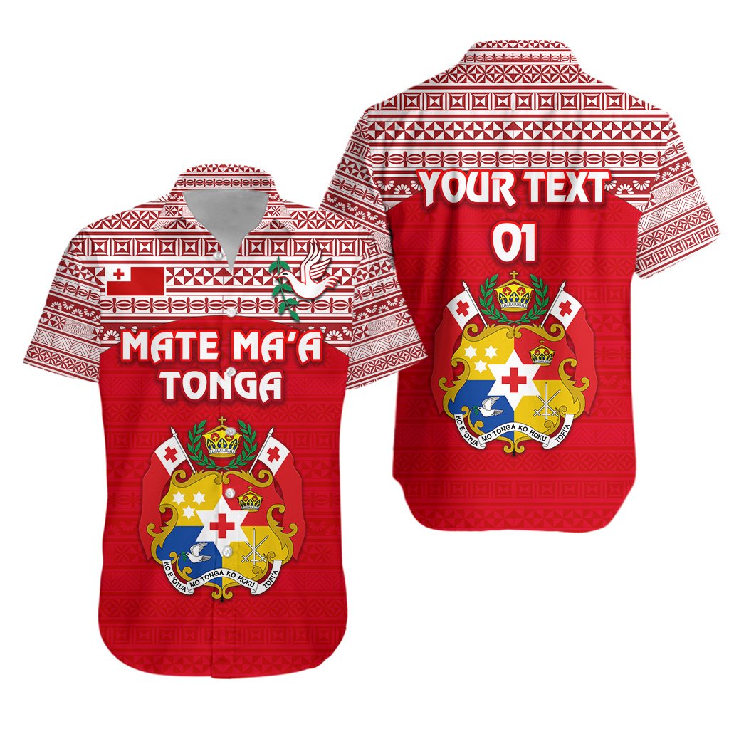 (Custom Personalised) Kolisi Tonga Hawaiian Shirt Mate Ma'a Tonga Simple Version Coat Of Arms, Custom Text and Number Unisex Red - Polynesian Pride