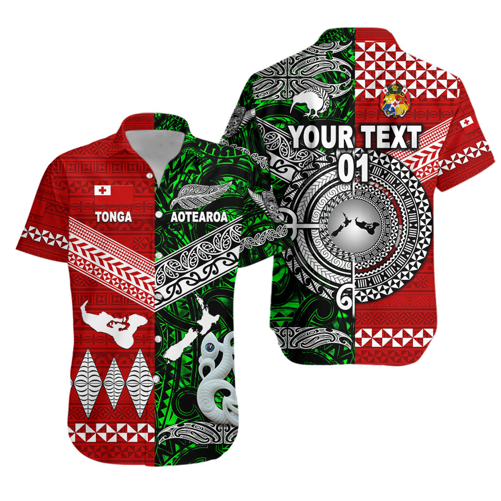 (Custom Personalised) New Zealand Maori Aotearoa Tonga Polynesian Together Hawaiian Shirt - Green, Custom Text And Number LT8 Unisex Red - Polynesian Pride