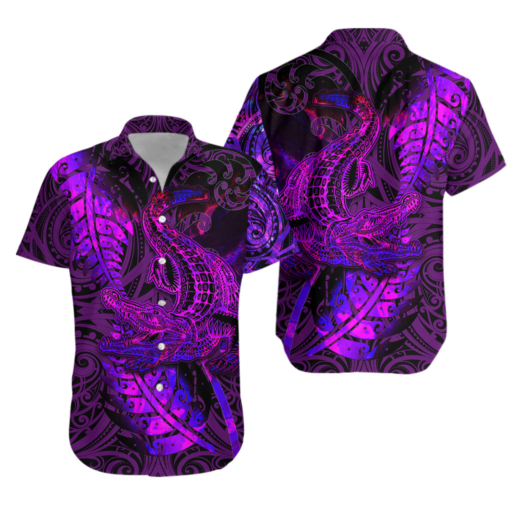 Crocodile Aotearoa Maori Hawaiian Shirt Silver Fern Koru Vibes Purple LT8 Unisex Purple - Polynesian Pride