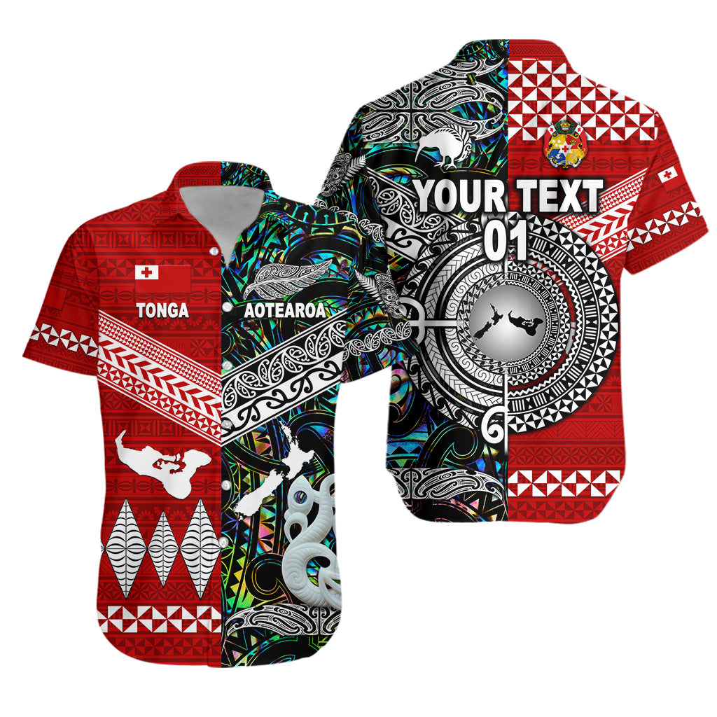 (Custom Personalised) New Zealand Maori Aotearoa Tonga Polynesian Together Hawaiian Shirt - Paua Shell, Custom Text And Number LT8 Unisex Red - Polynesian Pride