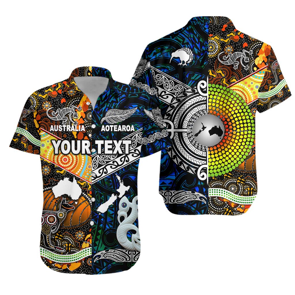 (Custom Personalised) New Zealand Maori Aotearoa And Australia Aboriginal Hawaiian Shirt Together - Blue LT8 Unisex Black - Polynesian Pride