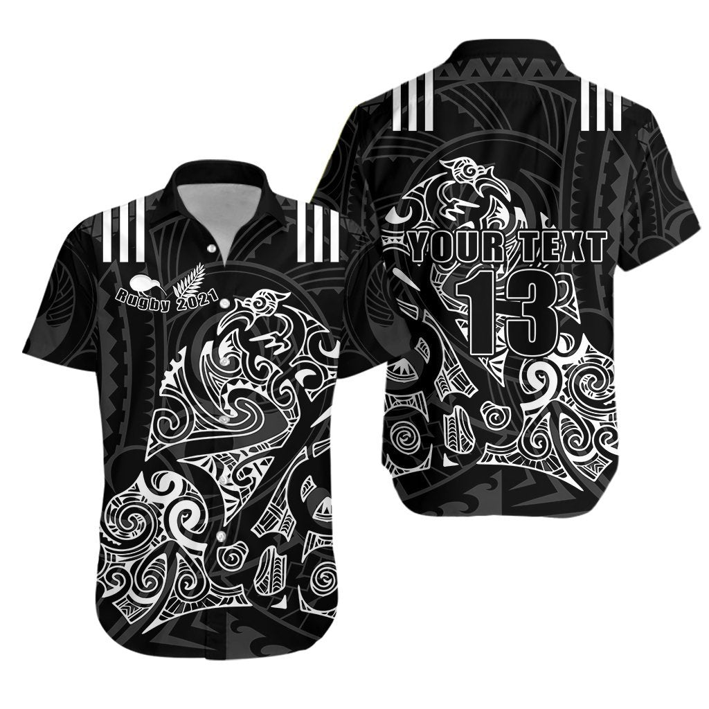 (Custom Personalised) Aotearoa Super Rugby Hawaiian Shirt Maori Kiwi - Custom Text and Number Unisex Black - Polynesian Pride