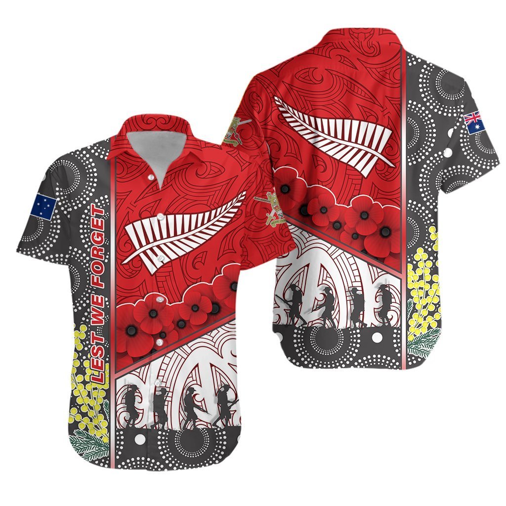 Anzac Day - Lest We Forget Hawaiian Shirt Australia Indigenous and New Zealand Maori - Red Unisex Red - Polynesian Pride