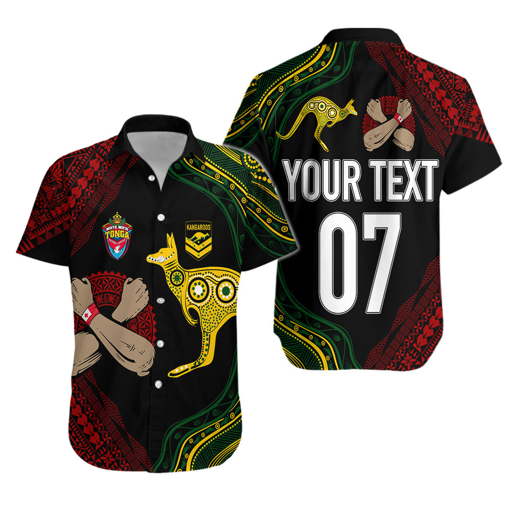 Personalised Aussie Kangaroos Mix Mate Maa Tonga Hawaiian Shirt Aboriginal with Kupesi LT7 Black - Polynesian Pride