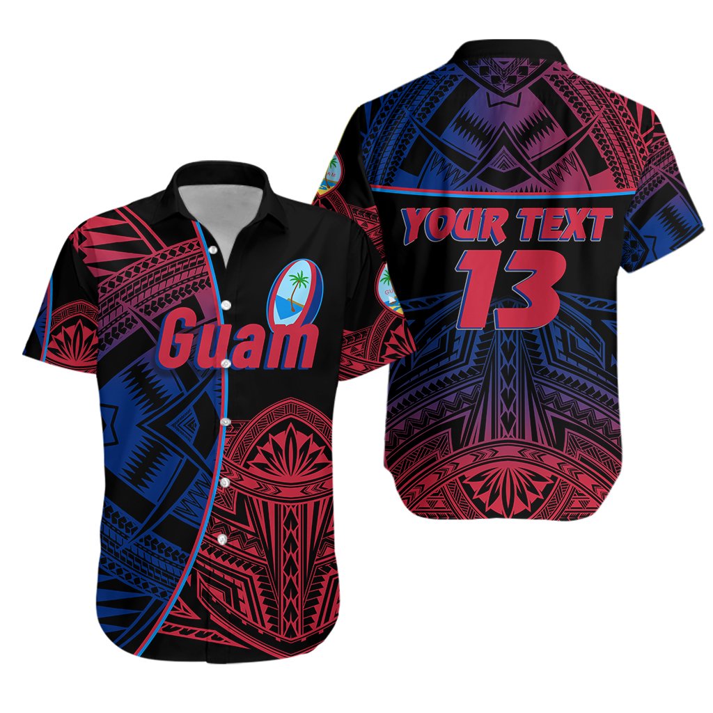 (Custom Personalised) Guam Rugby Hawaiian Shirt Impressive Version - Custom Text and Number Unisex Blue - Polynesian Pride