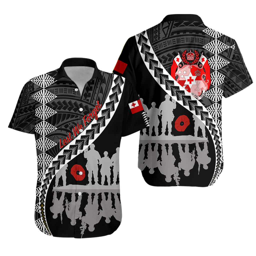 Tonga Anzac Day Black & White Hawaiian Shirt Lest We Forget LT7 Unisex Black - Polynesian Pride