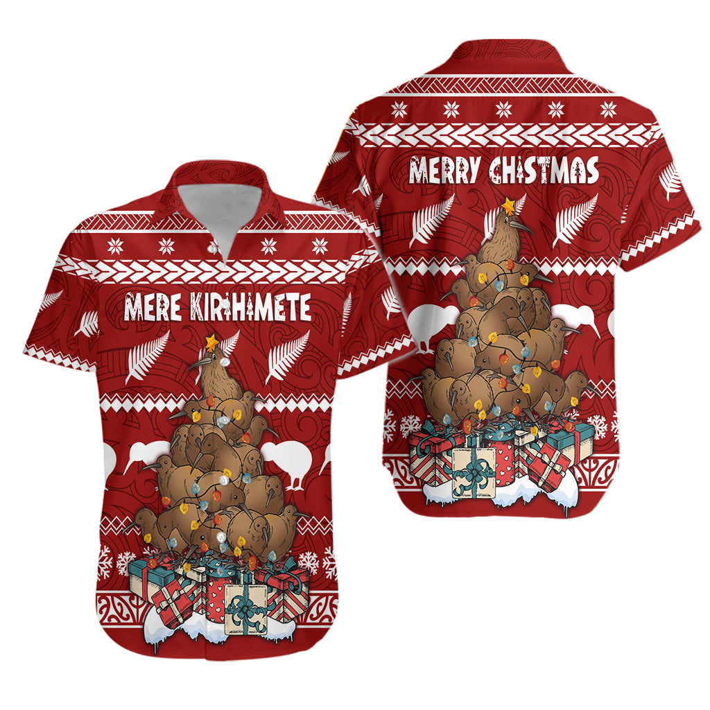 New Zealand Hawaiian Shirt Mere Kirihimete - Kiwi Xmas Tree LT7 Red - Polynesian Pride