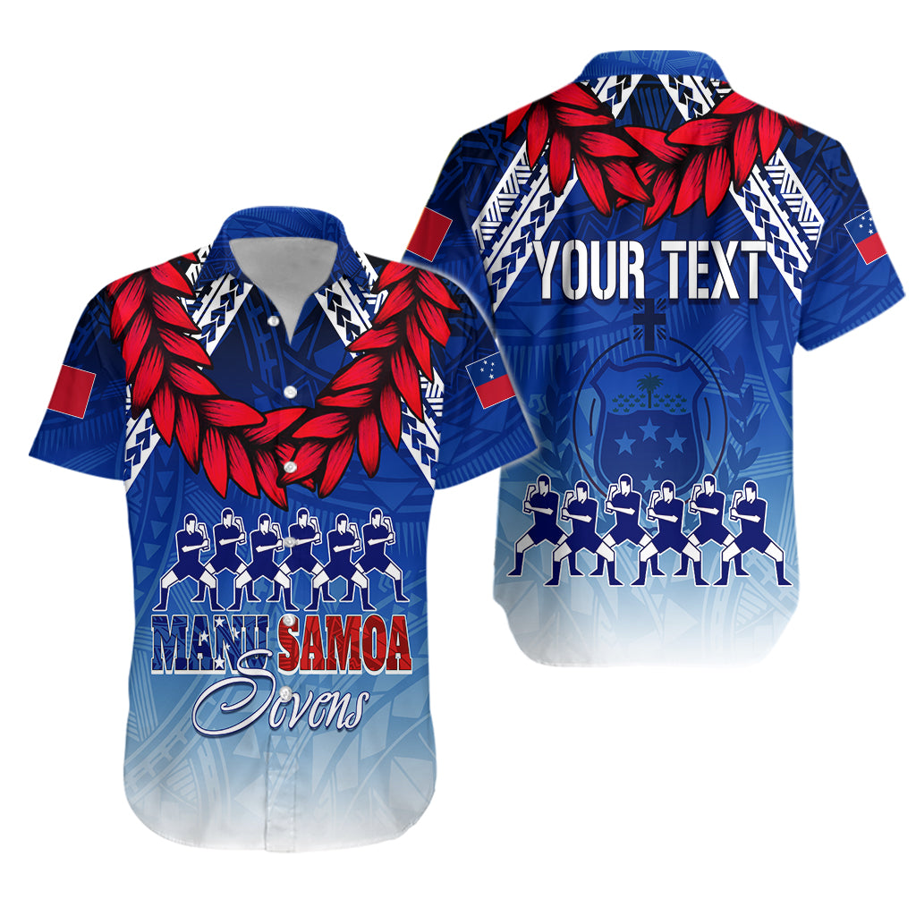 Personalised Samoa Sevens Hawaiian Shirt Manu Siva Tau With Ula Fala LT7 Unisex Blue - Polynesian Pride