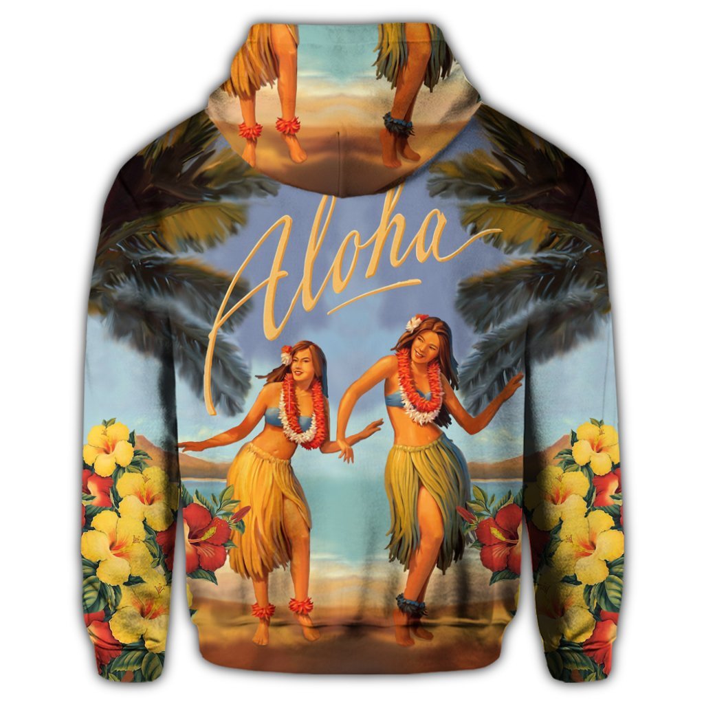 Hawaiian Aloha Hula Girl Hibiscus Polynesian Zip Hoodie - Polynesian Pride