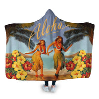 Hawaiian Aloha Hula Girl Hibiscus Polynesian Hooded Blanket - AH Hooded Blanket White - Polynesian Pride