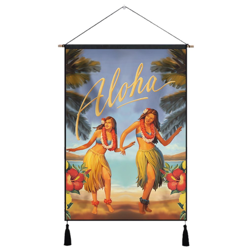 Hawaiian Aloha Hula Girl Hibiscus Polynesian Hanging Poster - AH Hanging Poster Cotton And Linen - Polynesian Pride