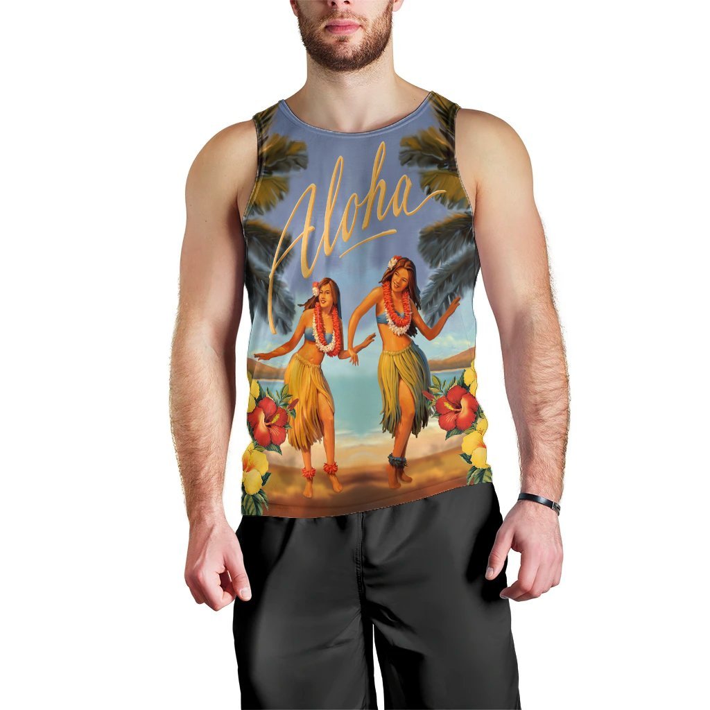 Hawaiian Aloha Hula Girl Hibiscus Polynesian Tank Top - AH Black - Polynesian Pride