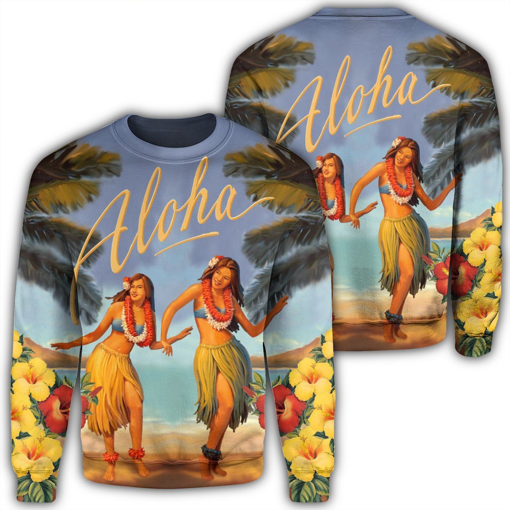 Hawaiian Aloha Hula Girl Hibiscus Polynesian Sweatshirt - AH Unisex Black - Polynesian Pride