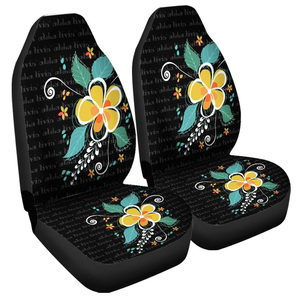 Hawaiian Aloha Plumeria Polynesian Car Seat Covers - AH - AH Universal Fit Black - Polynesian Pride