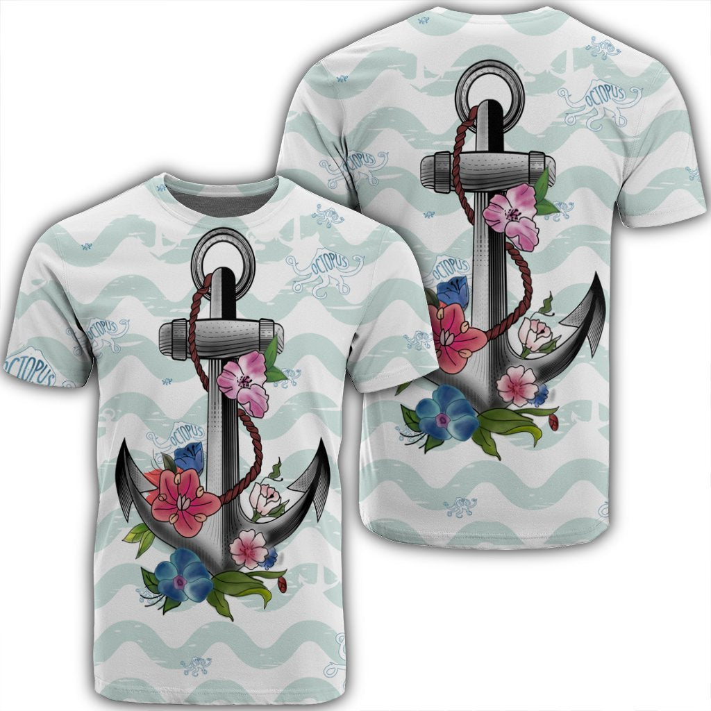 Hawaiian Anchor Hibiscus Wave T Shirt Unisex Black - Polynesian Pride