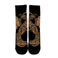 Hawaiian Anchor Poly Tribal Hibiscus Polynesian Crew Socks Gold - AH - Polynesian Pride