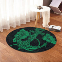 Hawaiian Anchor Poly Tribal Hibiscus Polynesian Round Carpet Green - AH - Polynesian Pride