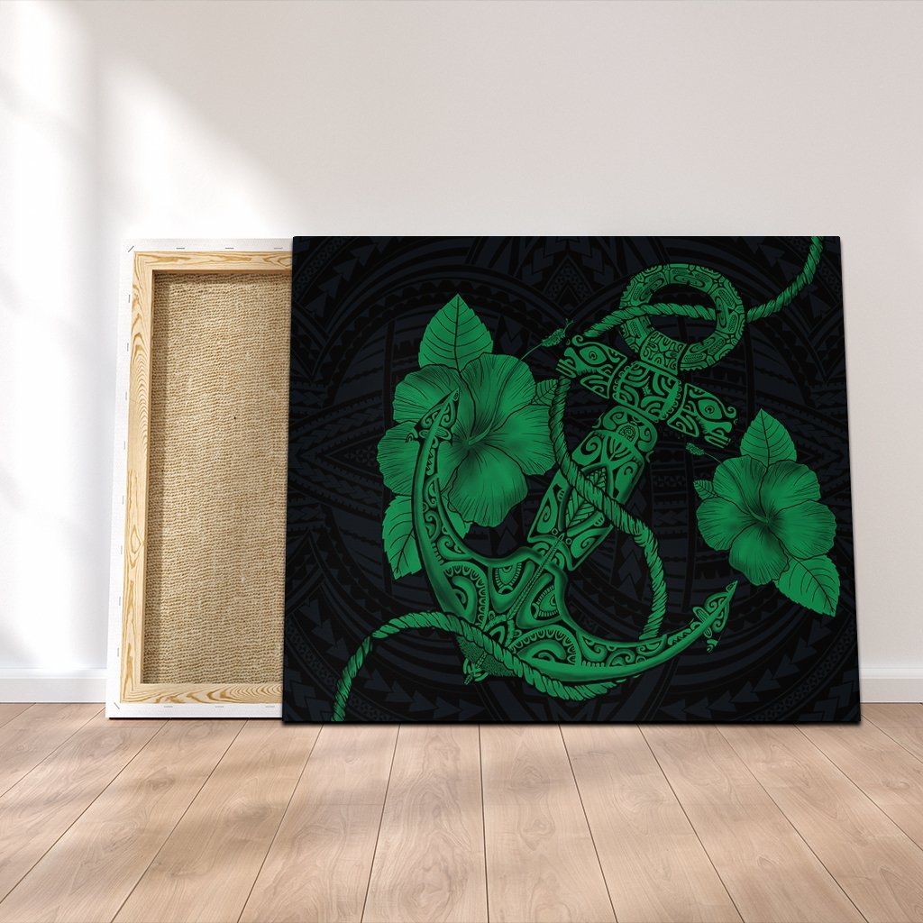 Hawaiian Anchor Poly Tribal Hibiscus Polynesian Canvas Green - AH Canvas Poly-cotton - Polynesian Pride