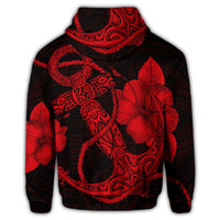 Hawaiian Anchor Poly Tribal Hibiscus Polynesian Zip Hoodie Red - Polynesian Pride