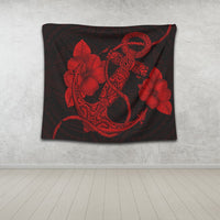 Hawaiian Anchor Poly Tribal Hibiscus Polynesian Tapestry Red - AH - Polynesian Pride