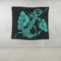Hawaiian Anchor Poly Tribal Hibiscus Polynesian Tapestry Turquoise - AH - Polynesian Pride