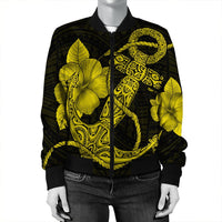 Hawaiian Anchor Poly Tribal Hibiscus Polynesian Bomber Jacket Yellow - AH - Polynesian Pride