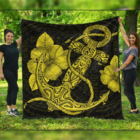 Hawaiian Anchor Poly Tribal Hibiscus Polynesian Premium Quilts Yellow - AH Black - Polynesian Pride